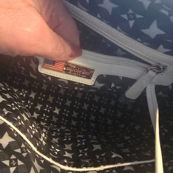 Nicole Lee U.S.A. Large White Studded Tote Bag – Spacious Shopper with Gold Hard - Picture 5 of 10